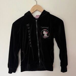 Sanrio Charmmy Kitty Black Velour Zip Up Hoodie Y2K Skulls Bows Girls 8A